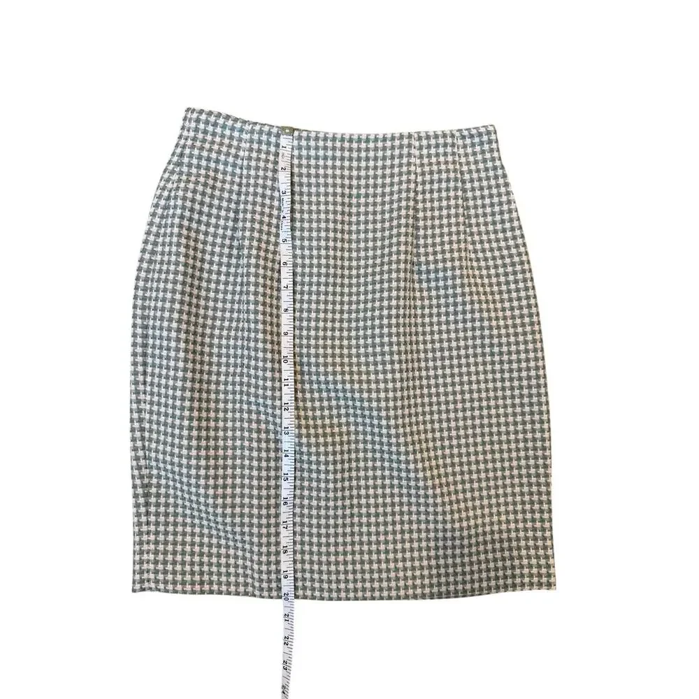 Vintage Barami Sage Green Houndstooth Skirt Suit Set Size 8
